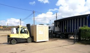 Vector Twin being loaded onto lorry